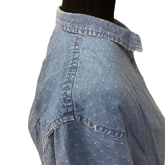 Madewell Medium Denim Swiss Dot Short Sleeve Button Down Top Size Small - Picture 7 of 13